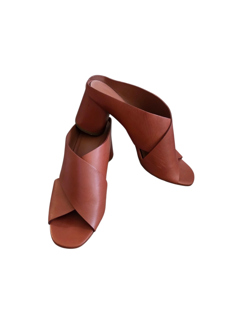 Vince Tan Leather Crisscross Mule with Block Heel